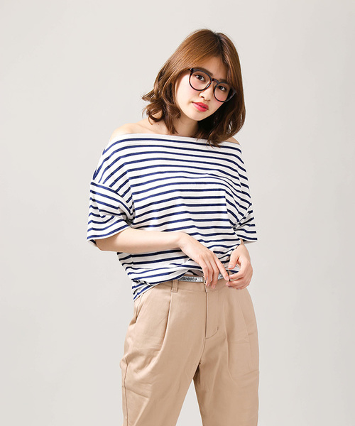 WEGO(ウィゴー)の「DISPARK/オフショルボーダーカットソー(Tシャツ/カットソー・レディース・ネイビー/レッド/ブラック・FREE)」の18枚目の写真