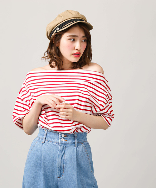 WEGO(ウィゴー)の「DISPARK/オフショルボーダーカットソー(Tシャツ/カットソー・レディース・ネイビー/レッド/ブラック・FREE)」の13枚目の写真