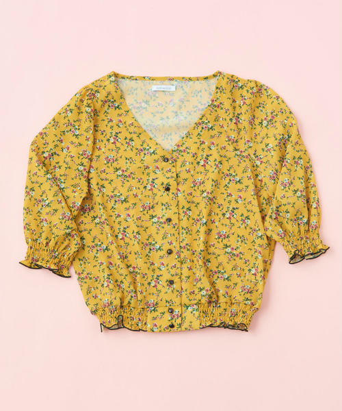 OLIVE des OLIVE（オリーブデオリーブ）の「花柄Ｖ開きブラウス（シャツ/ブラウス・レディース・ホワイト/イエロー/ブラック・FREE）」の3枚目の写真