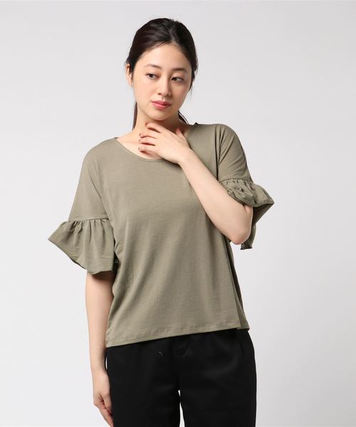 AMERICAN HOLIC（アメリカンホリック）の「・半袖ギャザープルオーバー（Tシャツ/カットソー・レディース・カーキ/ブラック/オフホワイト・FREE）」の4枚目の写真