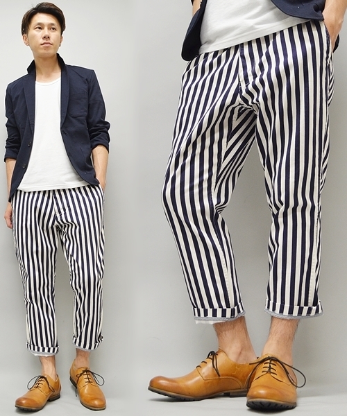 SHIPS JET BLUE(シップスジェットブルー)の「JB: ワイドストライプ/サルエルクロップドパンツ(その他パンツ・メンズ・ブラック/ネイビー・SMALL/MEDIUM/LARGE)」の2枚目の写真