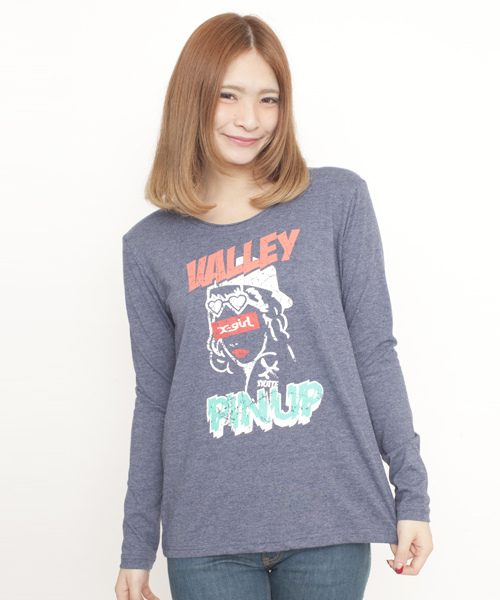 X-girl（エックスガール）の「PIN-UP GIRL L/S TEE（Tシャツ/カットソー・レディース・ホワイト/ブラック/イエロー/ネイビー・1/2）」の3枚目の写真