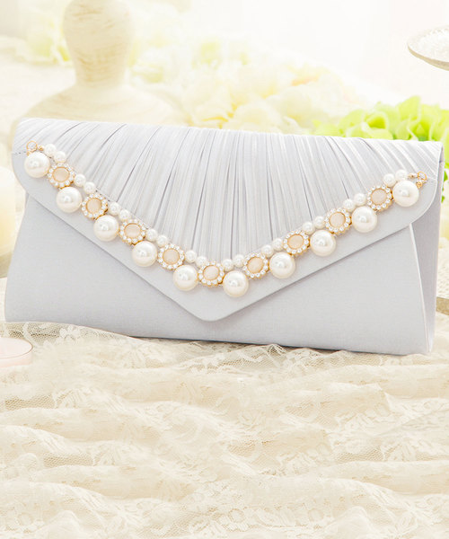 DRESS STAR(ドレス スター)の「プリーツパールビジューレター型クラッチバッグ(クラッチバッグ・レディース・ブラック/ピンク/シルバー/ネイビー/ベージュ・フリー)」の5枚目の写真