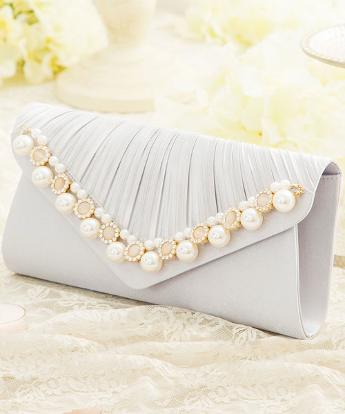 DRESS STAR(ドレス スター)の「プリーツパールビジューレター型クラッチバッグ(クラッチバッグ・レディース・ブラック/ピンク/シルバー/ネイビー/ベージュ・フリー)」の19枚目の写真