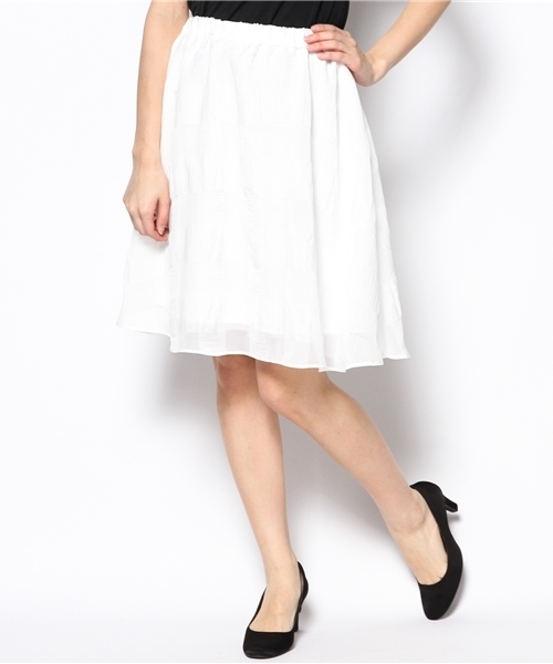 CIAOPANIC（チャオパニック）の「【Ciaopanic】　チェックシフォンフレアギャザーSK（スカート・レディース・ブラック/オフホワイト・FREE）」の2枚目の写真