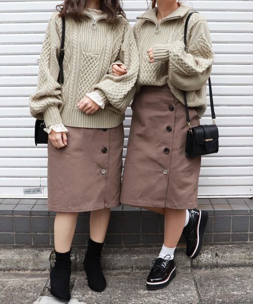 PairPair(ペアペア)の「ケーブル編みハーフジッププルオーバー(ニット/セーター・レディース・モカ/アイボリー/オリーブ・FREE)」の15枚目の写真