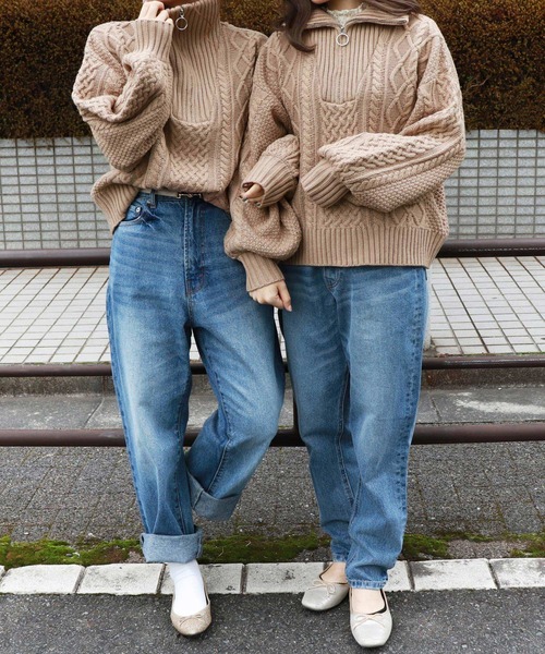 PairPair(ペアペア)の「ケーブル編みハーフジッププルオーバー(ニット/セーター・レディース・モカ/アイボリー/オリーブ・FREE)」の18枚目の写真