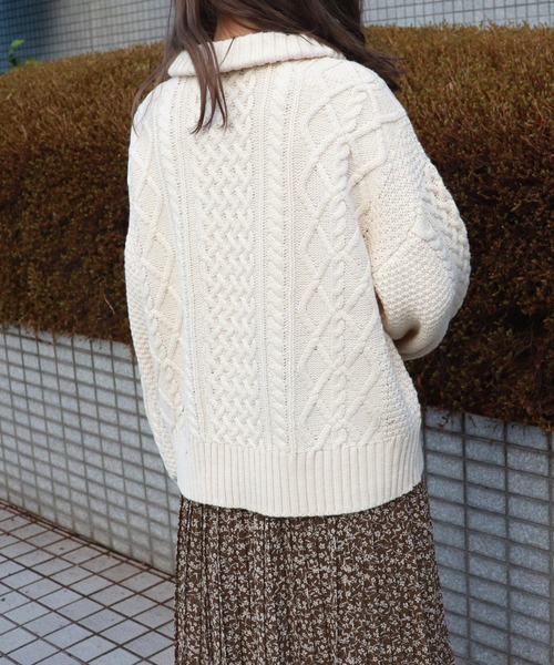 PairPair(ペアペア)の「ケーブル編みハーフジッププルオーバー(ニット/セーター・レディース・モカ/アイボリー/オリーブ・FREE)」の21枚目の写真
