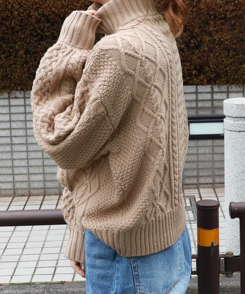 PairPair(ペアペア)の「ケーブル編みハーフジッププルオーバー(ニット/セーター・レディース・モカ/アイボリー/オリーブ・FREE)」の19枚目の写真