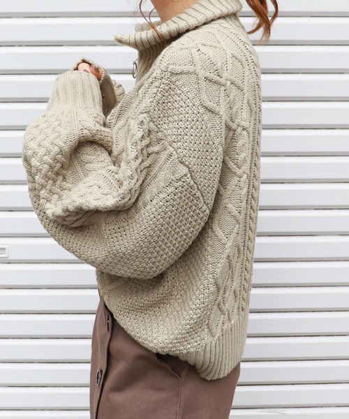 PairPair(ペアペア)の「ケーブル編みハーフジッププルオーバー(ニット/セーター・レディース・モカ/アイボリー/オリーブ・FREE)」の5枚目の写真
