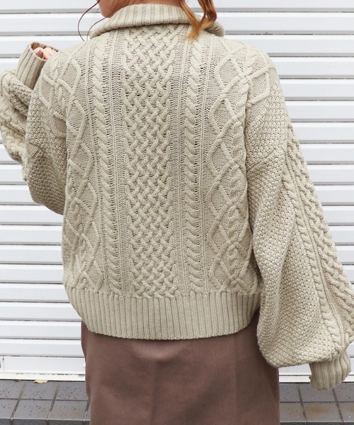 PairPair(ペアペア)の「ケーブル編みハーフジッププルオーバー(ニット/セーター・レディース・モカ/アイボリー/オリーブ・FREE)」の22枚目の写真