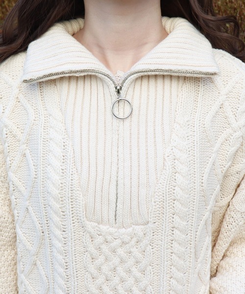 PairPair(ペアペア)の「ケーブル編みハーフジッププルオーバー(ニット/セーター・レディース・モカ/アイボリー/オリーブ・FREE)」の14枚目の写真