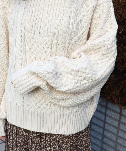 PairPair(ペアペア)の「ケーブル編みハーフジッププルオーバー(ニット/セーター・レディース・モカ/アイボリー/オリーブ・FREE)」の20枚目の写真