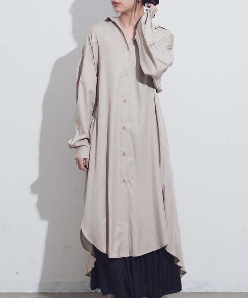 Aunt Marie's(アントマリーズ)の「AUNT MARIE'S バックプリーツロングシャツワンピース(ワンピース・レディース・ベージュ/ライトブルー/ナチュラル・FREE)」の13枚目の写真