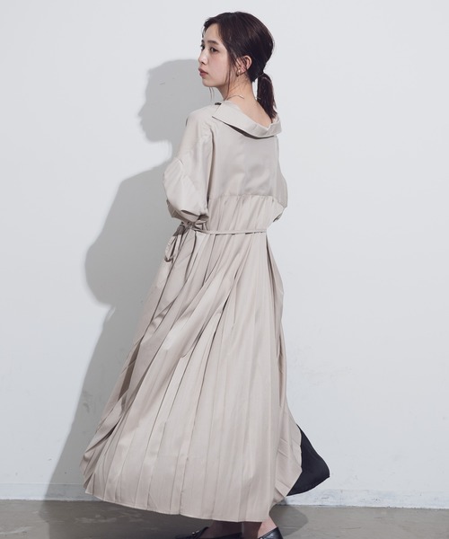 Aunt Marie's(アントマリーズ)の「AUNT MARIE'S バックプリーツロングシャツワンピース(ワンピース・レディース・ベージュ/ライトブルー/ナチュラル・FREE)」の18枚目の写真