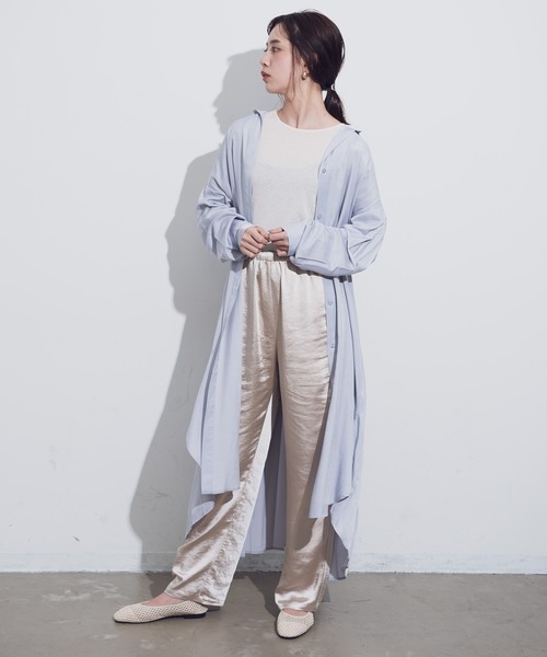 Aunt Marie's(アントマリーズ)の「AUNT MARIE'S バックプリーツロングシャツワンピース(ワンピース・レディース・ベージュ/ライトブルー/ナチュラル・FREE)」の7枚目の写真