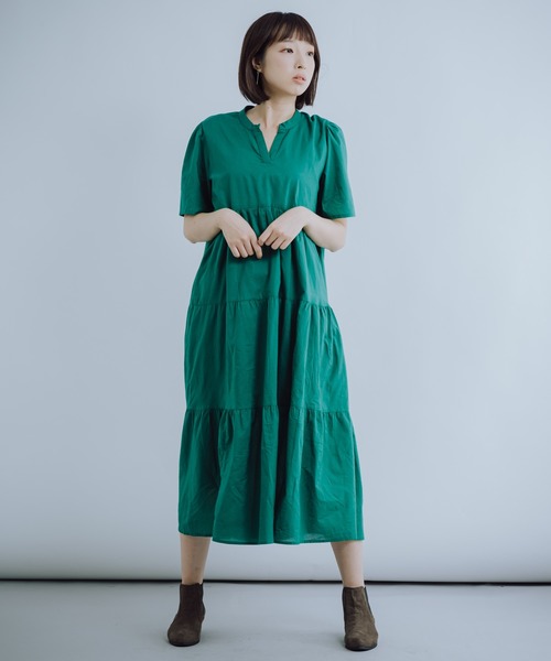 Wordtrobe ワードトローブ の Wordtrobe ティアードワンピース 半袖 無地 ワンピース Wear