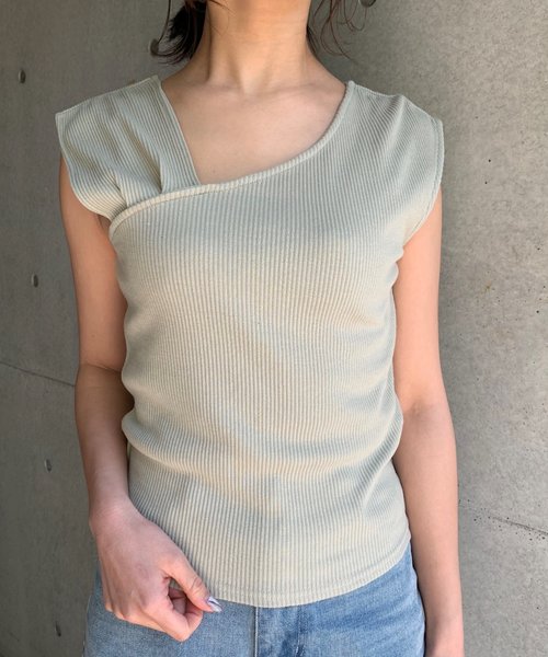 FUN.TRINITY（ファン トリニティー）の「アシメショルダータンク（タンクトップ・レディース・ブラック/ベージュ/グリーン・M）」の8枚目の写真