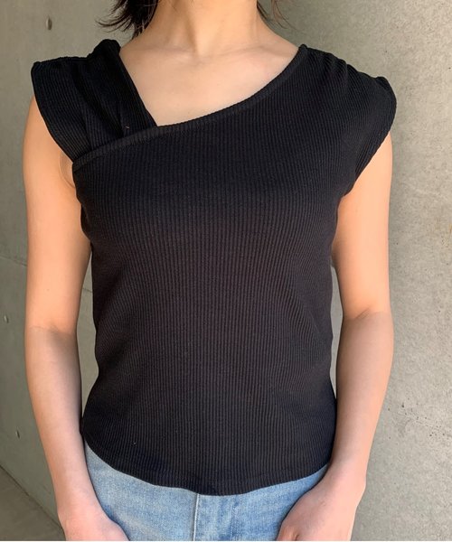 FUN.TRINITY（ファン トリニティー）の「アシメショルダータンク（タンクトップ・レディース・ブラック/ベージュ/グリーン・M）」の13枚目の写真