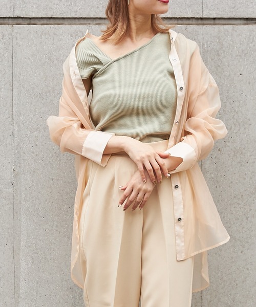 FUN.TRINITY（ファン トリニティー）の「アシメショルダータンク（タンクトップ・レディース・ブラック/ベージュ/グリーン・M）」の10枚目の写真