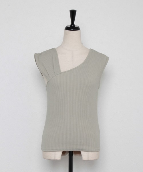 FUN.TRINITY（ファン トリニティー）の「アシメショルダータンク（タンクトップ・レディース・ブラック/ベージュ/グリーン・M）」の6枚目の写真