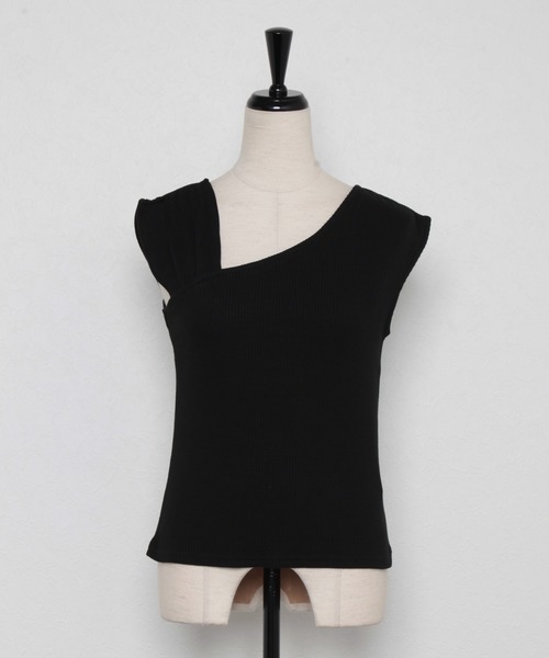 FUN.TRINITY（ファン トリニティー）の「アシメショルダータンク（タンクトップ・レディース・ブラック/ベージュ/グリーン・M）」の5枚目の写真