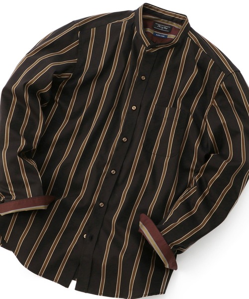 MEN'S BIGI(メンズビギ)の「ワイドストライプ バンドカラーシャツ〈イージーケア〉(シャツ/ブラウス・メンズ・ブラック・01/02/03/04)」の1枚目の写真