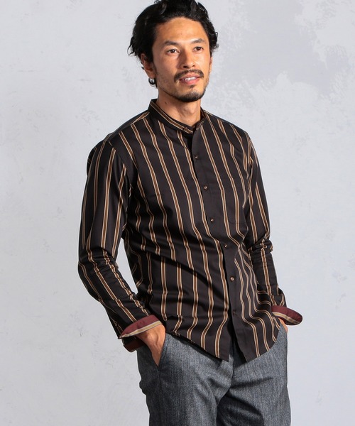 MEN'S BIGI(メンズビギ)の「ワイドストライプ バンドカラーシャツ〈イージーケア〉(シャツ/ブラウス・メンズ・ブラック・01/02/03/04)」の6枚目の写真