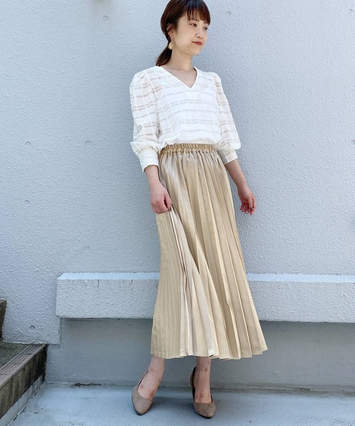 BE NEAT（ビーニート）の「【日本製】パフスリーブチェックブラウス（シャツ/ブラウス・レディース・ネイビー/アイボリー・M）」の7枚目の写真