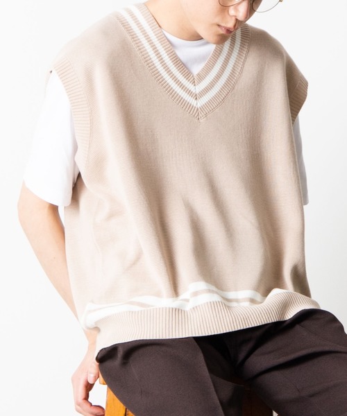 WEGO（ウィゴー）の「WEGO/ミラノリブチルデンニットベスト（ベスト・メンズ・ホワイト/ブラック/ベージュ/ブラウン・MEDIUM/LARGE）」の4枚目の写真