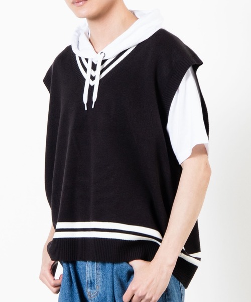 WEGO（ウィゴー）の「WEGO/ミラノリブチルデンニットベスト（ベスト・メンズ・ホワイト/ブラック/ベージュ/ブラウン・MEDIUM/LARGE）」の2枚目の写真