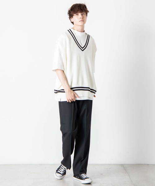 WEGO（ウィゴー）の「WEGO/ミラノリブチルデンニットベスト（ベスト・メンズ・ホワイト/ブラック/ベージュ/ブラウン・MEDIUM/LARGE）」の5枚目の写真