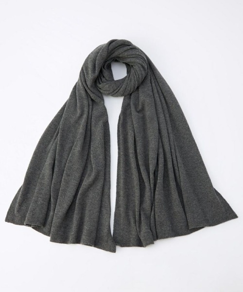 美品 JOHNSTONS OF ELGIN カシミヤ リブマフラー ネイビー