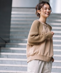 メッシュ編みニット×フレンチテリー　ドッキングスウェット
