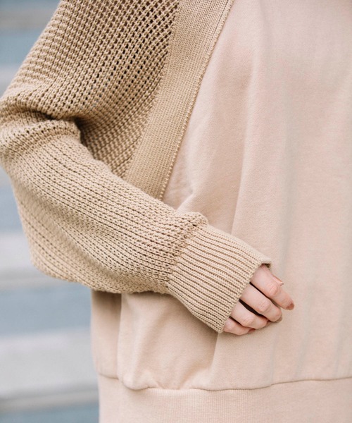 Munich(ミューニック)の「メッシュ編みニット×フレンチテリー ドッキングスウェット(スウェット・レディース・オフホワイト/ブラック/キャメル・FREE)」の11枚目の写真