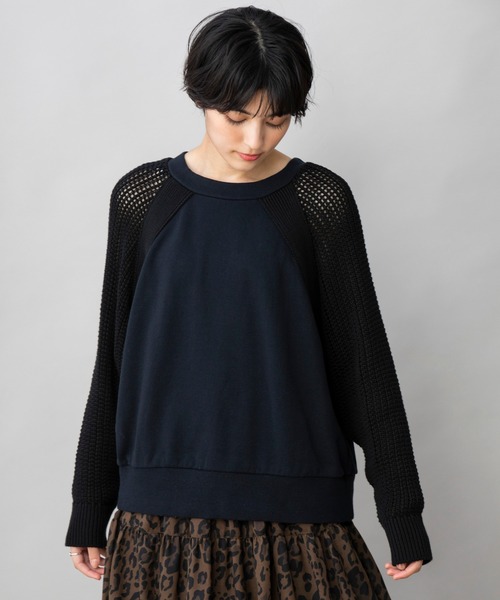 Munich(ミューニック)の「メッシュ編みニット×フレンチテリー ドッキングスウェット(スウェット・レディース・オフホワイト/ブラック/キャメル・FREE)」の8枚目の写真