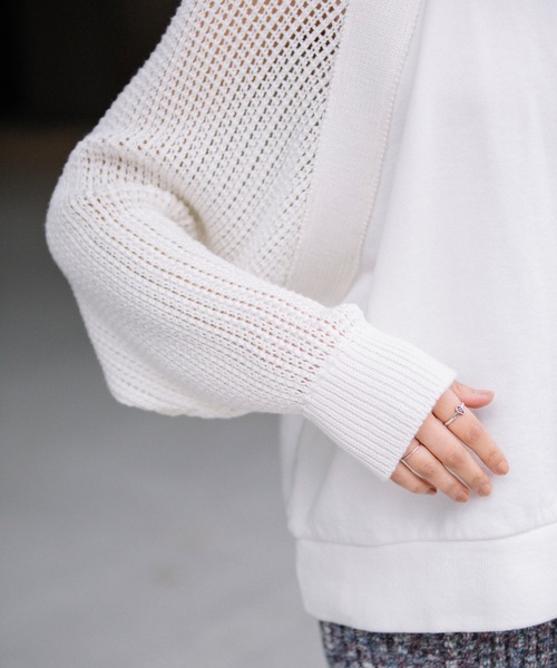 Munich(ミューニック)の「メッシュ編みニット×フレンチテリー ドッキングスウェット(スウェット・レディース・オフホワイト/ブラック/キャメル・FREE)」の17枚目の写真