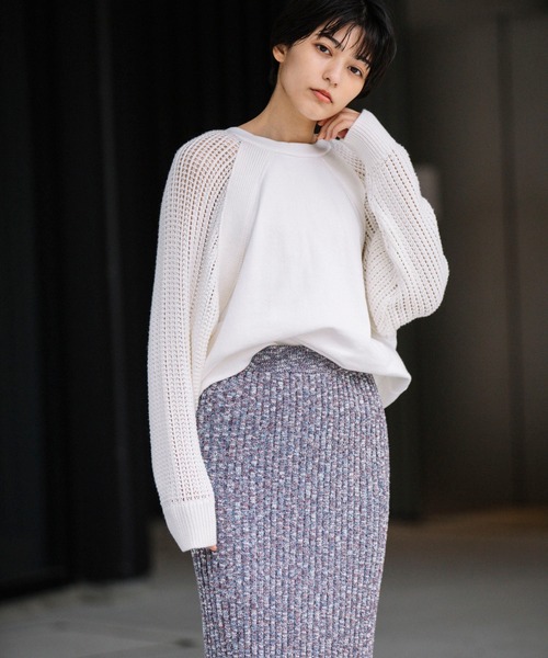 Munich(ミューニック)の「メッシュ編みニット×フレンチテリー ドッキングスウェット(スウェット・レディース・オフホワイト/ブラック/キャメル・FREE)」の16枚目の写真