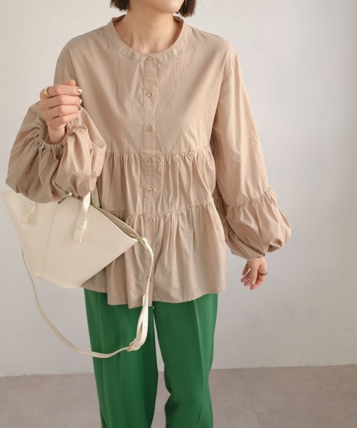 ＡＮＤＪ（アンドジェイ）の「2WAYボリュームスリーブティアードブラウス（シャツ/ブラウス・レディース・ホワイト/ピンク/ミント/ライトベージュ・M）」の10枚目の写真