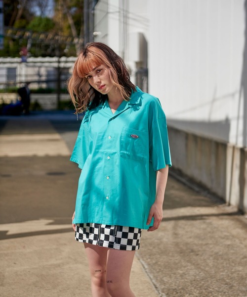 X-girl（エックスガール）の「CHUBBY OVAL LOGO OPEN COLLAR SHIRT（シャツ/ブラウス・レディース・ブラック/ベージュ/グリーン/ライトパープル・MEDIUM/SMALL）」の19枚目の写真