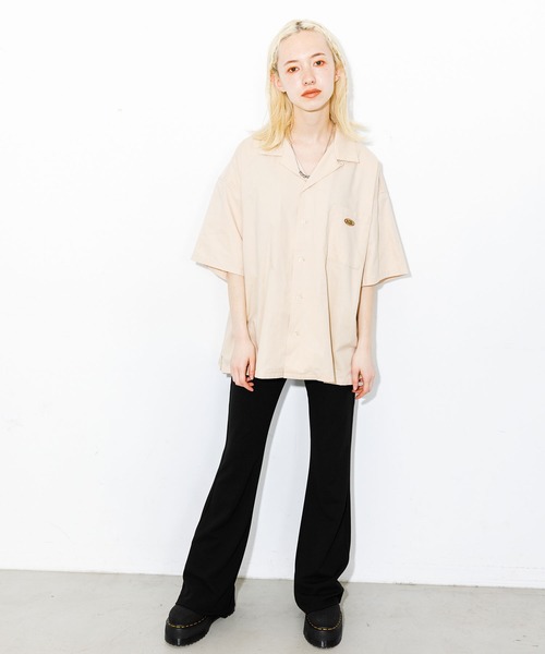 X-girl（エックスガール）の「CHUBBY OVAL LOGO OPEN COLLAR SHIRT（シャツ/ブラウス・レディース・ブラック/ベージュ/グリーン/ライトパープル・MEDIUM/SMALL）」の11枚目の写真