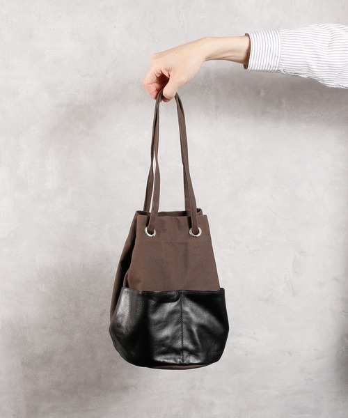 レザーキャンバス・巾着バック 革✕キャンバスで夏を爽やかに！エイジングも楽しめる大人の巾着