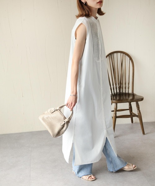 Chillfar(チルファー)の「ピンタックフレンチスリーブシャツワンピース(シャツワンピース・レディース・ホワイト/ブラック・FREE)」の3枚目の写真