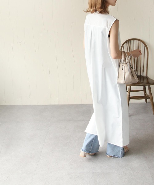 Chillfar(チルファー)の「ピンタックフレンチスリーブシャツワンピース(シャツワンピース・レディース・ホワイト/ブラック・FREE)」の4枚目の写真