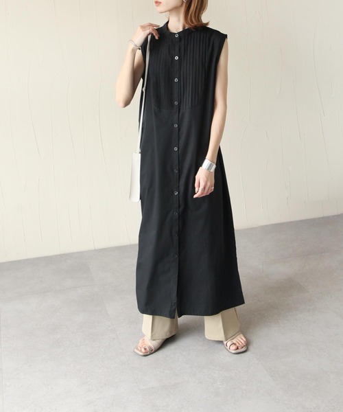 Chillfar(チルファー)の「ピンタックフレンチスリーブシャツワンピース(シャツワンピース・レディース・ホワイト/ブラック・FREE)」の10枚目の写真