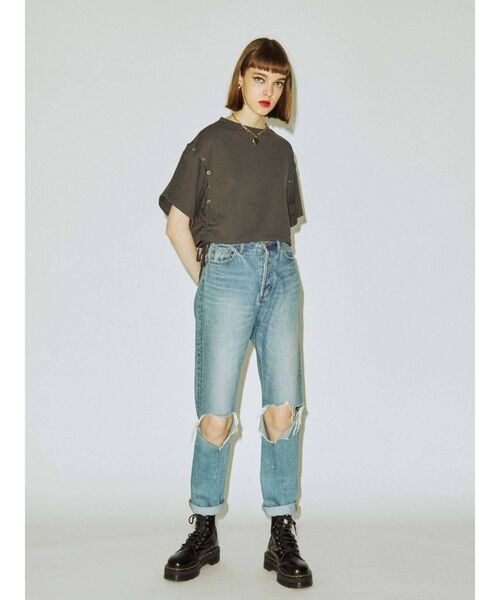 jouetie(ジュエティ)の「クロップドシャーリング2WAYトップス(Tシャツ/カットソー・レディース・オフホワイト/ブラック/ピンク・MEDIUM)」の10枚目の写真