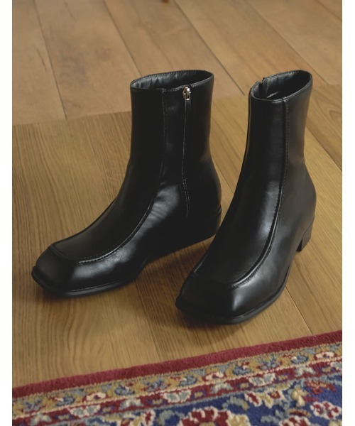 Re:EDIT（リエディ）の「スクエアトゥミドルブーツ（ブーツ・レディース・ブラック/ブラウン/アイボリー/ボルドー/カーキ/ベージュ・LARGE/SMALL/XX-LARGE/MEDIUM/X-LARGE）」の3枚目の写真