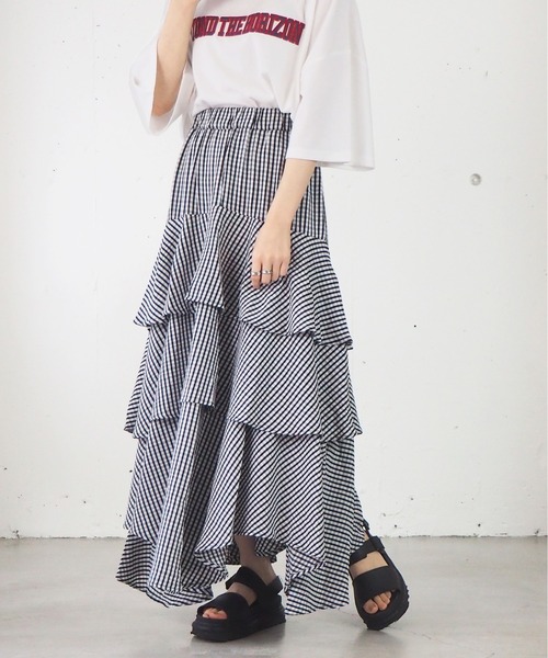 tiptop(ティップトップ)の「イレギュラーヘムロングスカート(スカート・レディース・アイボリー/ブラック/ブルー/A/B/C・FREE)」の1枚目の写真