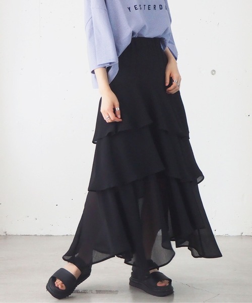 tiptop(ティップトップ)の「イレギュラーヘムロングスカート(スカート・レディース・アイボリー/ブラック/ブルー/A/B/C・FREE)」の3枚目の写真