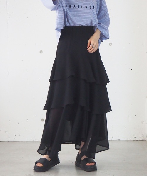 tiptop(ティップトップ)の「イレギュラーヘムロングスカート(スカート・レディース・アイボリー/ブラック/ブルー/A/B/C・FREE)」の7枚目の写真